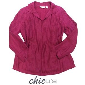 Chico’s Open Front Jacket, Red Raspberry Shimmery Back Belt Sz S/4 (Ch. 0) NWOT